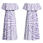 Purple New Zealand Puhoro Maori Tattoo Couples Matching Off Shoulder Maxi Dress and Long Sleeve Button Shirt LT14