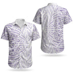 Purple New Zealand Puhoro Maori Tattoo Couples Matching Off Shoulder Short Dress and Hawaiian Shirt LT14