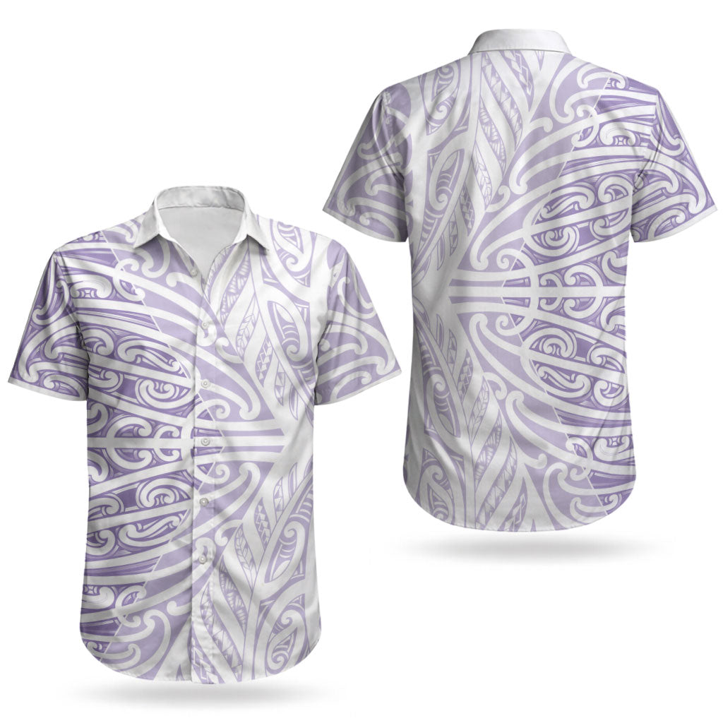 Purple New Zealand Puhoro Maori Tattoo Couples Matching Off Shoulder Short Dress and Hawaiian Shirt LT14