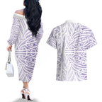 Purple New Zealand Puhoro Maori Tattoo Couples Matching Off The Shoulder Long Sleeve Dress and Hawaiian Shirt