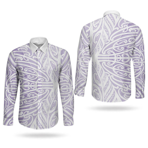 Purple New Zealand Puhoro Maori Tattoo Couples Matching Off The Shoulder Long Sleeve Dress and Long Sleeve Button Shirt