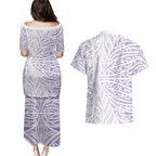 Purple New Zealand Puhoro Maori Tattoo Couples Matching Puletasi and Hawaiian Shirt