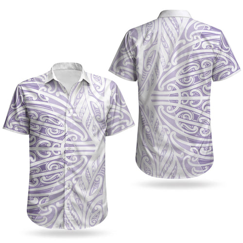 Purple New Zealand Puhoro Maori Tattoo Couples Matching Puletasi and Hawaiian Shirt