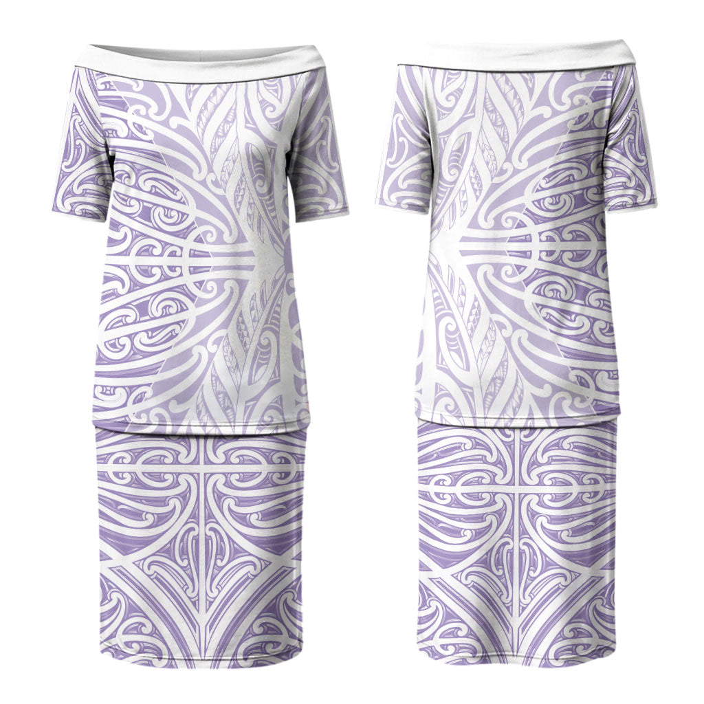 Purple New Zealand Puhoro Maori Tattoo Couples Matching Puletasi and Long Sleeve Button Shirt LT14