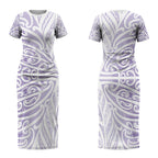 Purple New Zealand Puhoro Maori Tattoo Couples Matching Short Sleeve Bodycon Dress and Hawaiian Shirt LT14