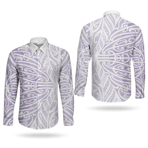 Purple New Zealand Puhoro Maori Tattoo Couples Matching Short Sleeve Bodycon Dress and Long Sleeve Button Shirt