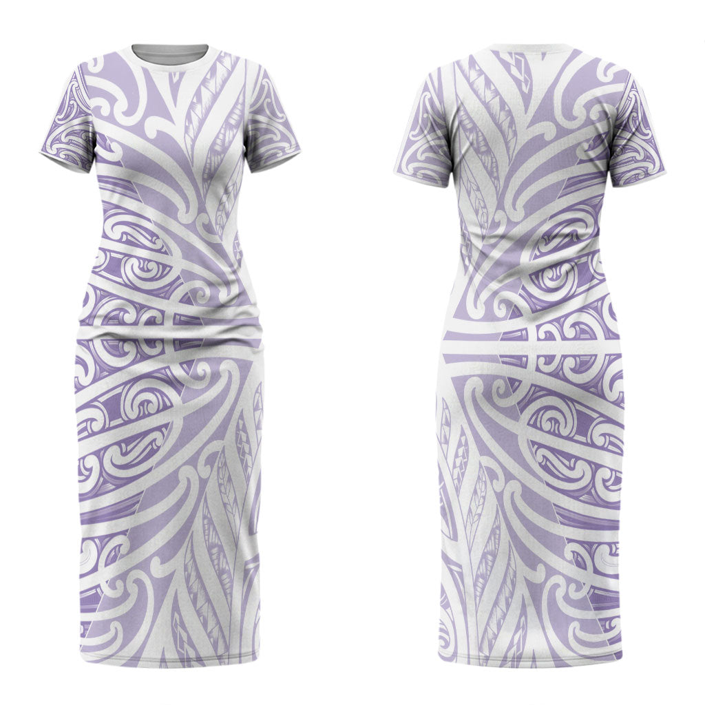 Purple New Zealand Puhoro Maori Tattoo Couples Matching Short Sleeve Bodycon Dress and Long Sleeve Button Shirt LT14