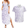 Purple New Zealand Puhoro Maori Tattoo Couples Matching Summer Maxi Dress and Hawaiian Shirt
