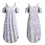 Purple New Zealand Puhoro Maori Tattoo Couples Matching Summer Maxi Dress and Hawaiian Shirt LT14