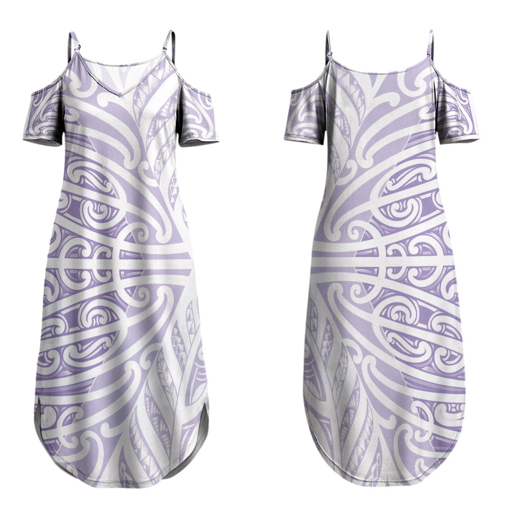 Purple New Zealand Puhoro Maori Tattoo Couples Matching Summer Maxi Dress and Long Sleeve Button Shirt LT14