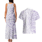 Purple New Zealand Puhoro Maori Tattoo Couples Matching Tank Maxi Dress and Hawaiian Shirt