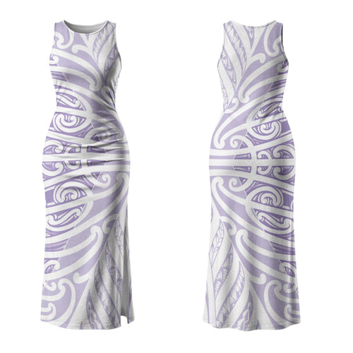 Purple New Zealand Puhoro Maori Tattoo Couples Matching Tank Maxi Dress and Hawaiian Shirt LT14