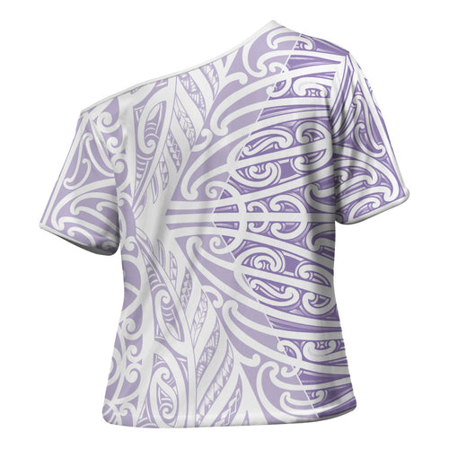 Purple New Zealand Puhoro Maori Tattoo Cross Shoulder Shirt