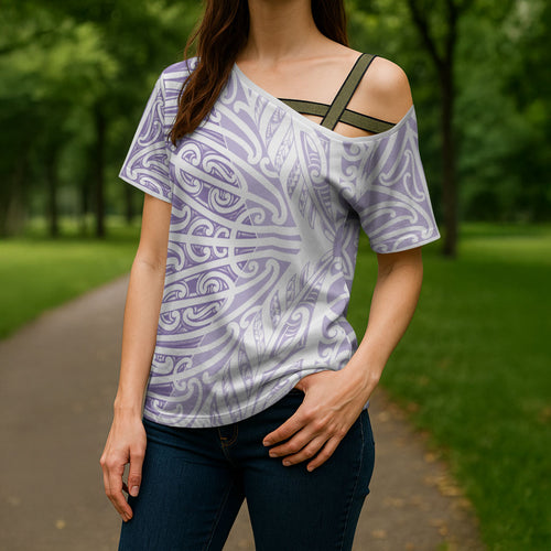 Purple New Zealand Puhoro Maori Tattoo Cross Shoulder Shirt