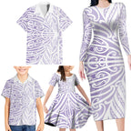 Purple New Zealand Puhoro Maori Tattoo Family Matching Long Sleeve Bodycon Dress and Hawaiian Shirt