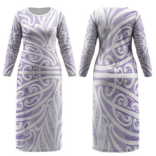 Purple New Zealand Puhoro Maori Tattoo Family Matching Long Sleeve Bodycon Dress and Hawaiian Shirt