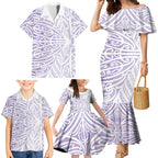 Purple New Zealand Puhoro Maori Tattoo Family Matching Mermaid Dress and Hawaiian Shirt