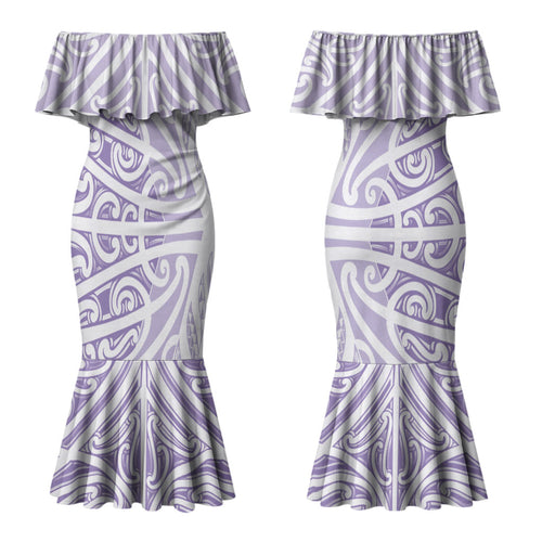 Purple New Zealand Puhoro Maori Tattoo Family Matching Mermaid Dress and Hawaiian Shirt