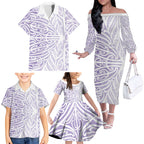 Purple New Zealand Puhoro Maori Tattoo Family Matching Off The Shoulder Long Sleeve Dress and Hawaiian Shirt
