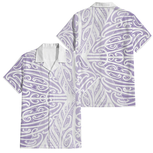 Purple New Zealand Puhoro Maori Tattoo Family Matching Off The Shoulder Long Sleeve Dress and Hawaiian Shirt