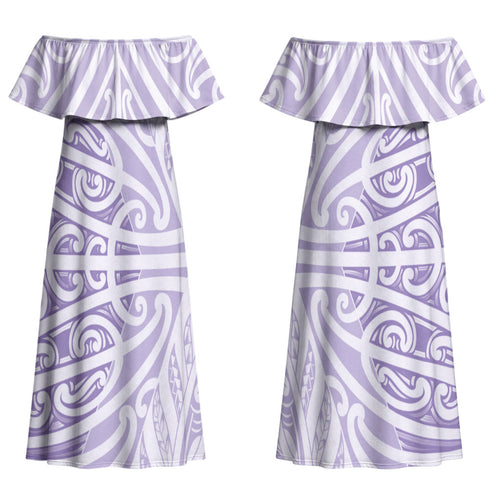 Purple New Zealand Puhoro Maori Tattoo Family Matching Off Shoulder Maxi Dress and Hawaiian Shirt