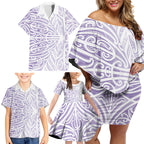 Purple New Zealand Puhoro Maori Tattoo Family Matching Off Shoulder Short Dress and Hawaiian Shirt