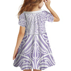 Purple New Zealand Puhoro Maori Tattoo Family Matching Off Shoulder Short Dress and Hawaiian Shirt