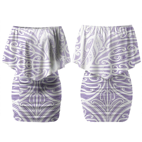 Purple New Zealand Puhoro Maori Tattoo Family Matching Off Shoulder Short Dress and Hawaiian Shirt