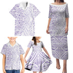 Purple New Zealand Puhoro Maori Tattoo Family Matching Puletasi and Hawaiian Shirt