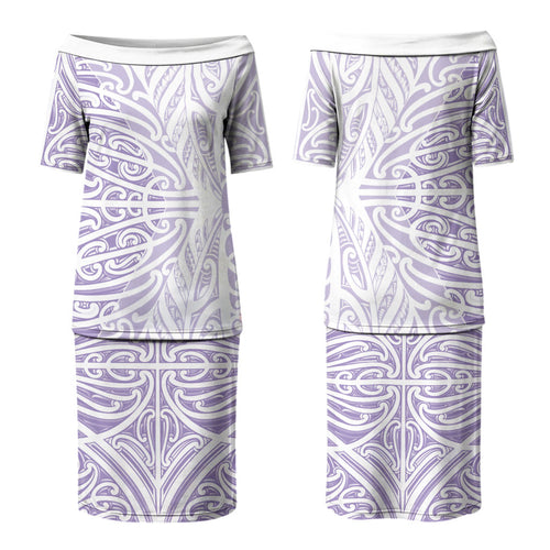 Purple New Zealand Puhoro Maori Tattoo Family Matching Puletasi and Hawaiian Shirt