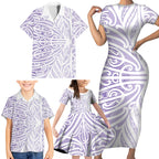 Purple New Zealand Puhoro Maori Tattoo Family Matching Short Sleeve Bodycon Dress and Hawaiian Shirt