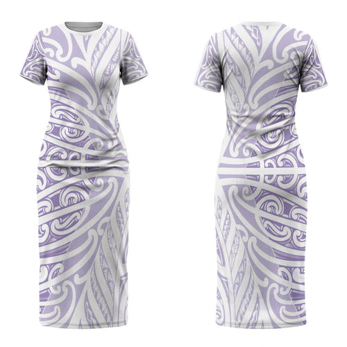 Purple New Zealand Puhoro Maori Tattoo Family Matching Short Sleeve Bodycon Dress and Hawaiian Shirt