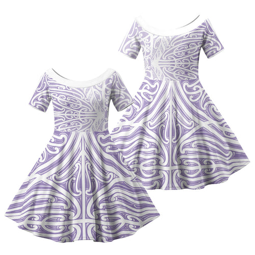 Purple New Zealand Puhoro Maori Tattoo Family Matching Summer Maxi Dress and Hawaiian Shirt