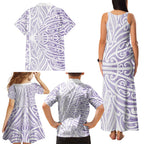 Purple New Zealand Puhoro Maori Tattoo Family Matching Tank Maxi Dress and Hawaiian Shirt