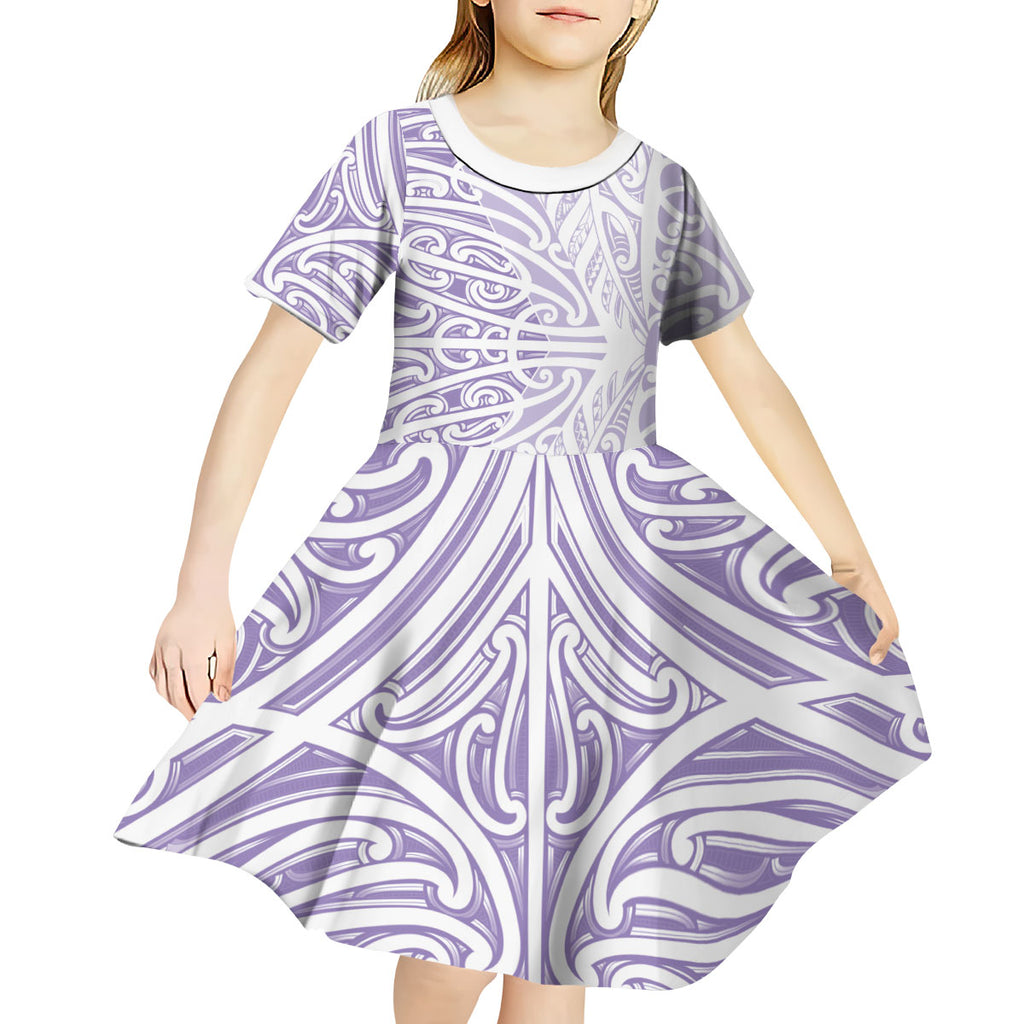Purple New Zealand Puhoro Maori Tattoo Kid Short Sleeve Dress