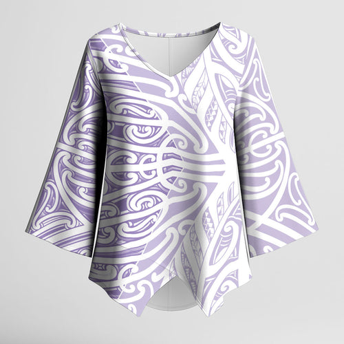 Purple New Zealand Puhoro Maori Tattoo Kimono Sleeve Blouse