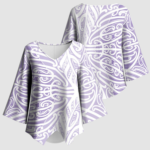 Purple New Zealand Puhoro Maori Tattoo Kimono Sleeve Blouse
