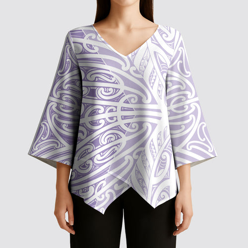 Purple New Zealand Puhoro Maori Tattoo Kimono Sleeve Blouse