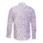 Purple New Zealand Puhoro Maori Tattoo Long Sleeve Button Shirt
