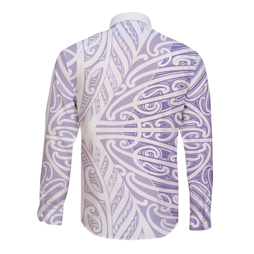 Purple New Zealand Puhoro Maori Tattoo Long Sleeve Button Shirt