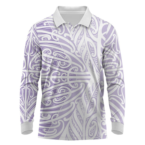 Purple New Zealand Puhoro Maori Tattoo Long Sleeve Polo Shirt