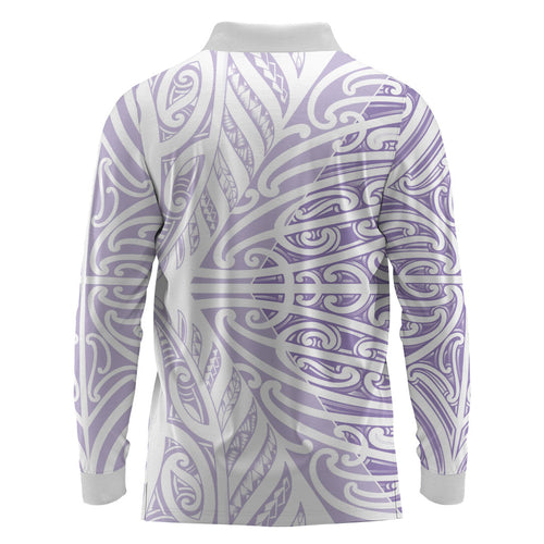 Purple New Zealand Puhoro Maori Tattoo Long Sleeve Polo Shirt