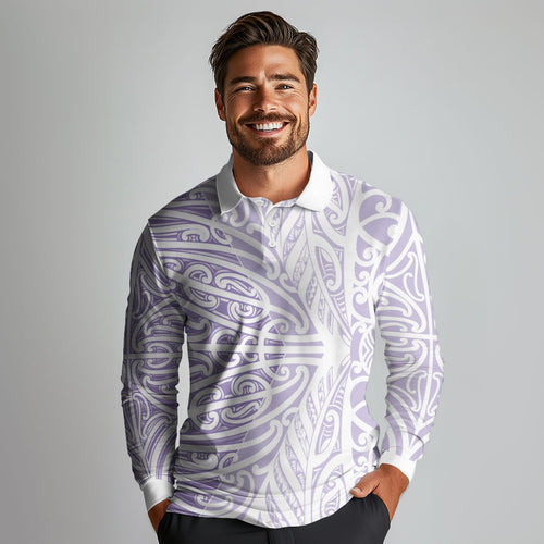 Purple New Zealand Puhoro Maori Tattoo Long Sleeve Polo Shirt