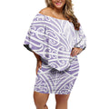 Purple New Zealand Puhoro Maori Tattoo Off Shoulder Short Dress