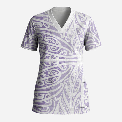 Purple New Zealand Puhoro Maori Tattoo Scrub Top