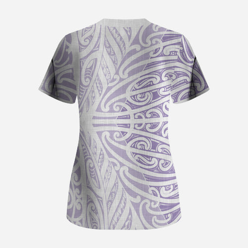 Purple New Zealand Puhoro Maori Tattoo Scrub Top