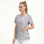 Purple New Zealand Puhoro Maori Tattoo Scrub Top