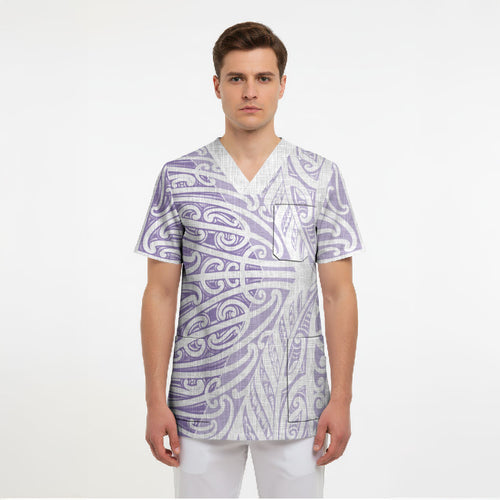 Purple New Zealand Puhoro Maori Tattoo Scrub Top
