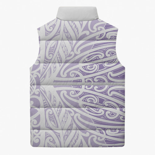 Purple New Zealand Puhoro Maori Tattoo Sleeveless Puffer Jacket
