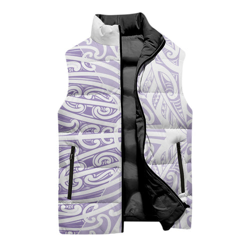 Purple New Zealand Puhoro Maori Tattoo Sleeveless Puffer Jacket